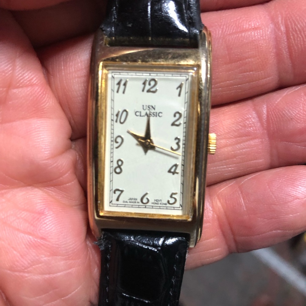 Gold Rectangular Watch With Black Croc-Embossed S… - image 2